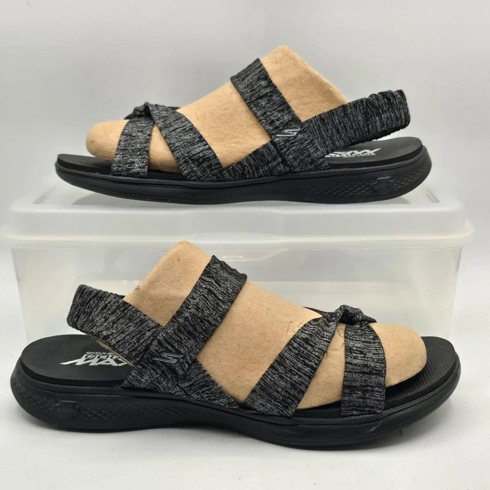 Skechers Sandals Womens Size 10 Black Goga Max Strappy Stretch Comfort Shoes